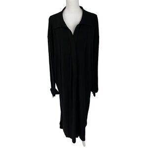 Norma Kamali Black Midi Long Sleeve Shirt Dress Large 40 Pockets Women's